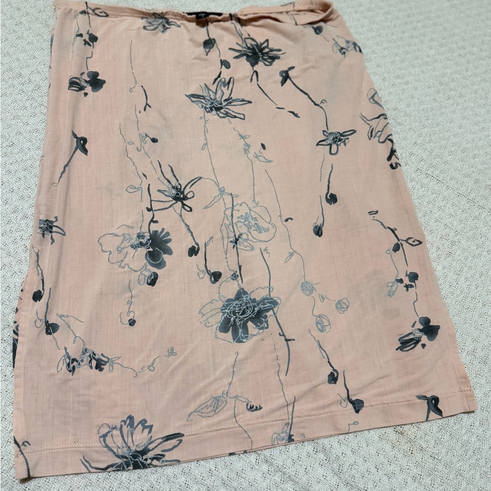 BCBG Blush Pink Midi Skirt with Gray Floral Print